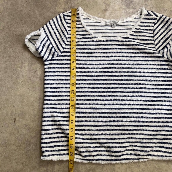 Green Envelope Los Angeles Shirt Womens Medium Blue‎ White Striped Fringe Trim - Picture 4 of 9